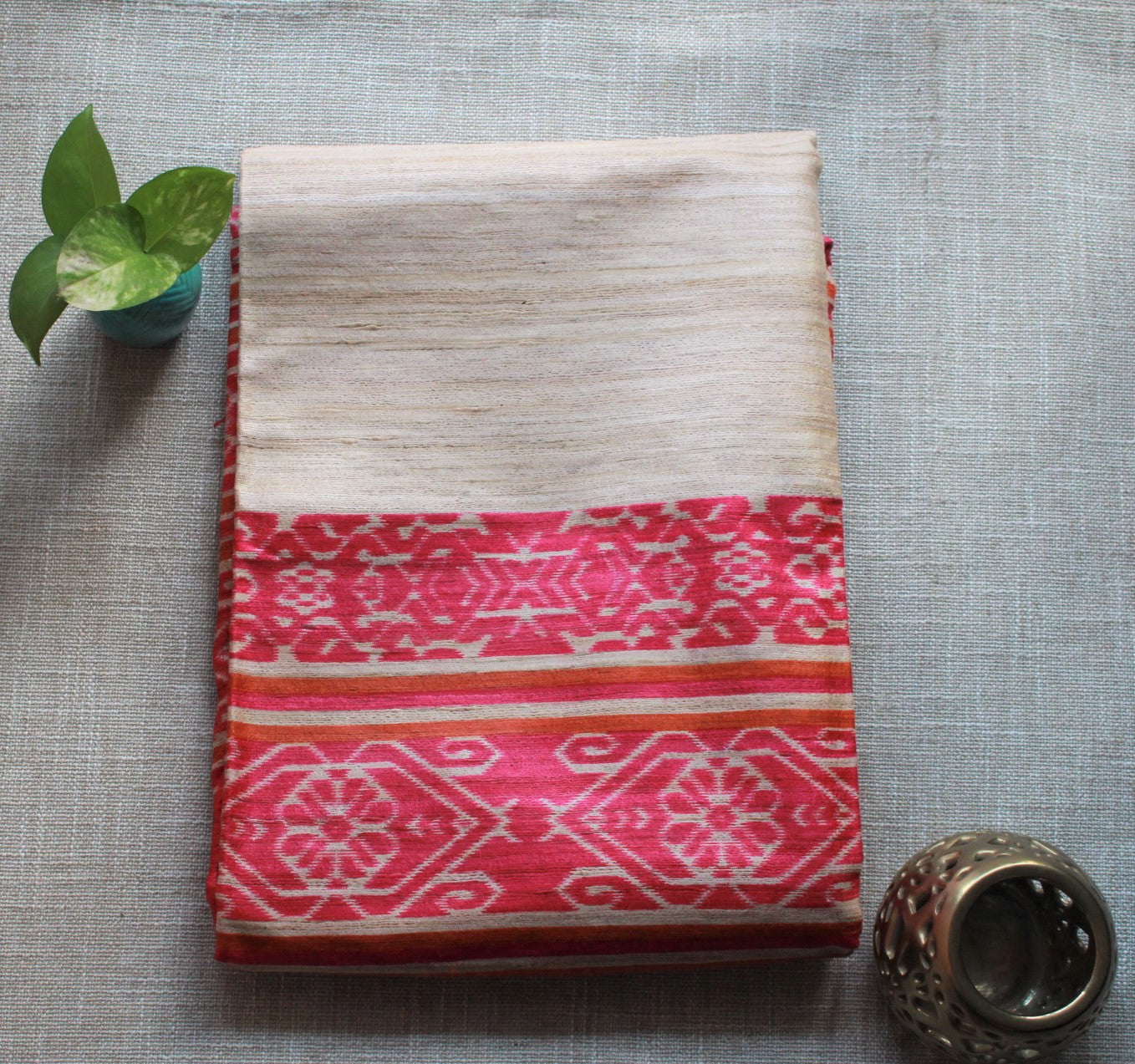 NITYA -Natural Color Tussar Silk Saree (Orange-Fuchsia)