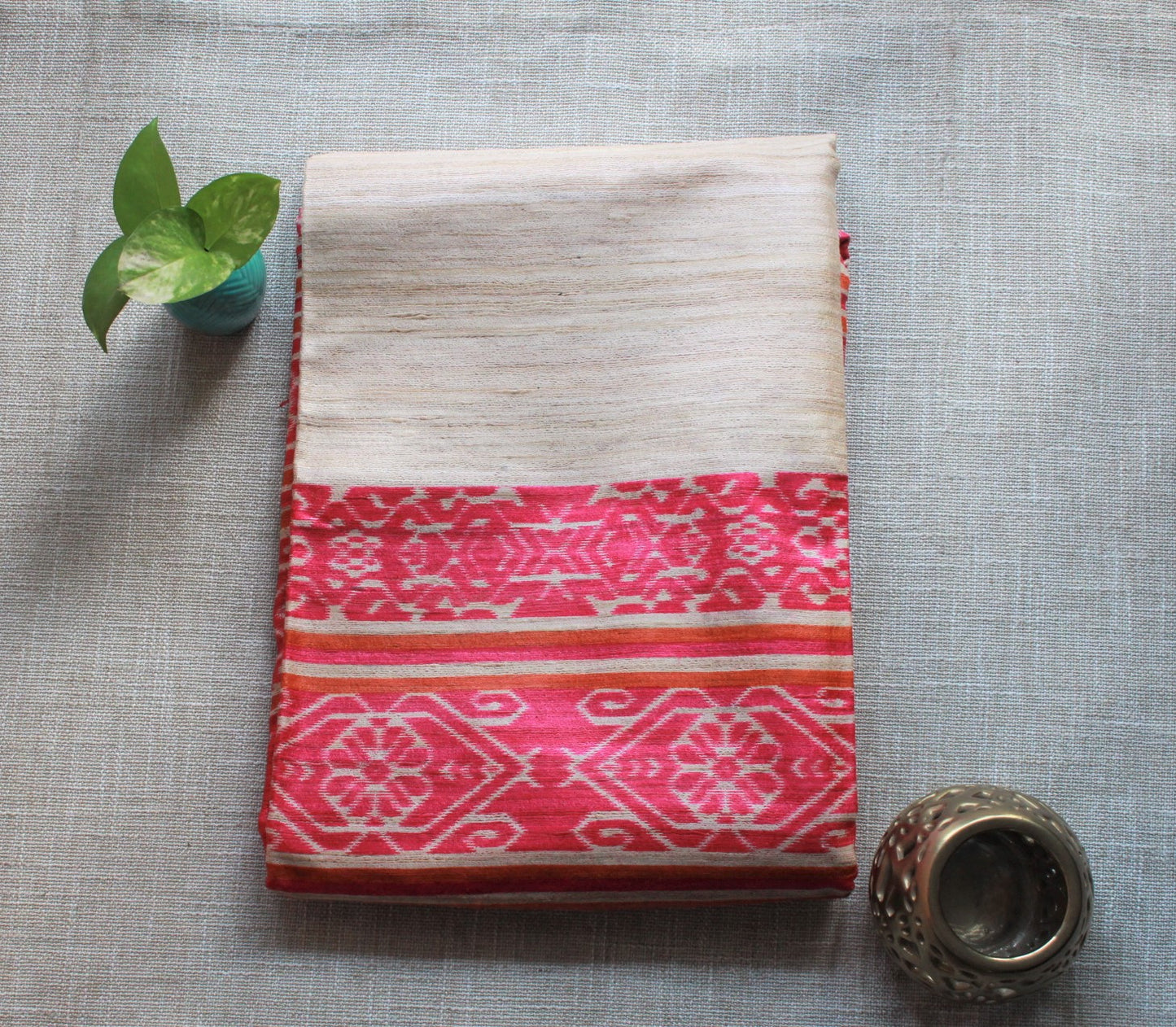 NITYA -Natural Color Tussar Silk Saree (Orange-Fuchsia)