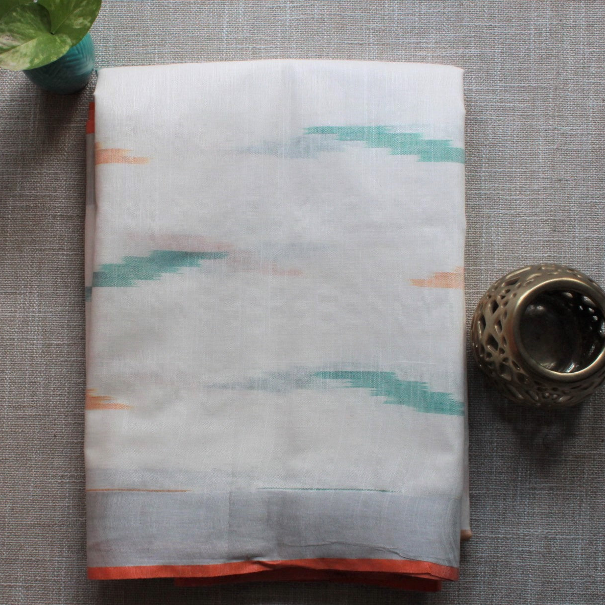 White Ikkat Linen Cotton Saree