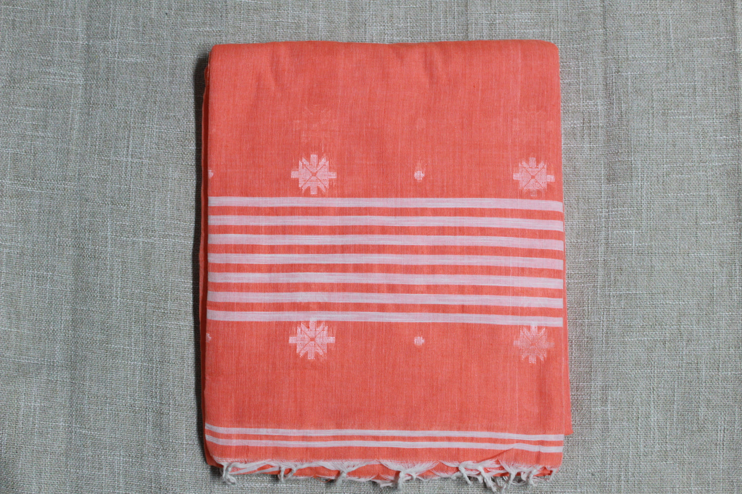 PRABHA - Orange Khadi Cotton Jamdani Saree