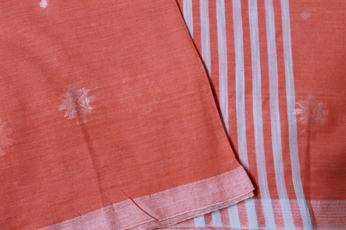 PRABHA - Orange Khadi Cotton Jamdani Saree