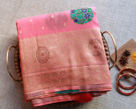 Handloom Cotton Saree - Peach