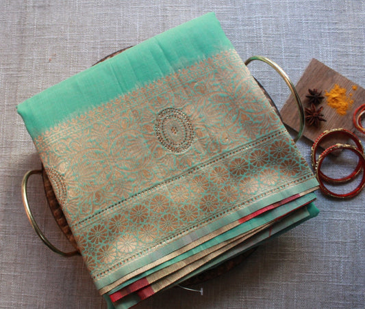 Handloom Cotton Saree - Mint Green