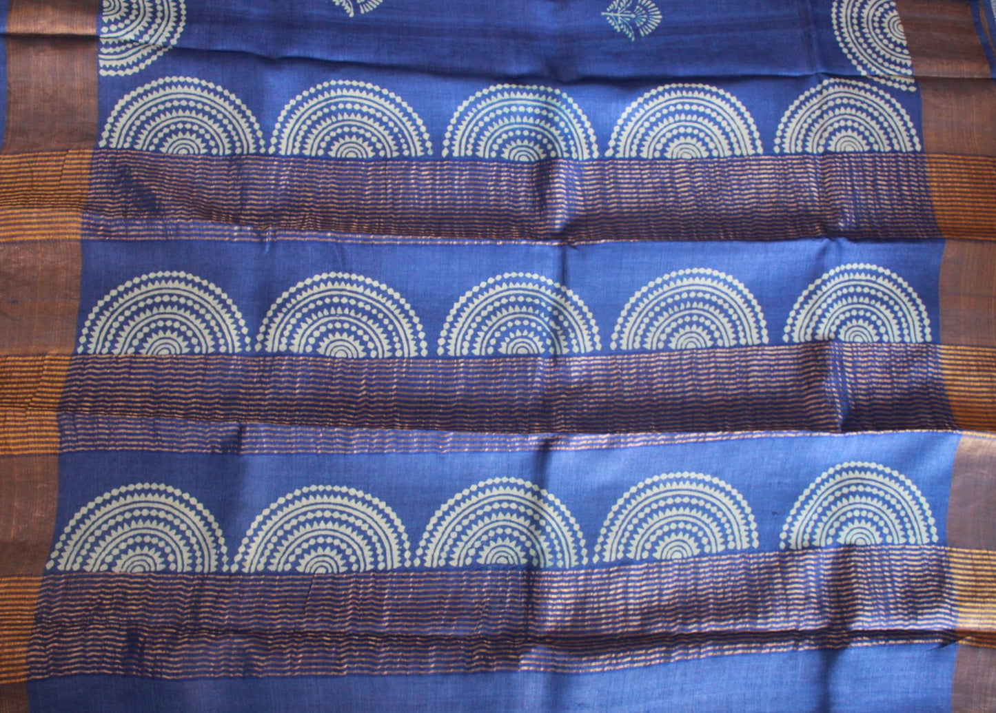 Royal Blue Block Printed Pure Tussar Silk Saree