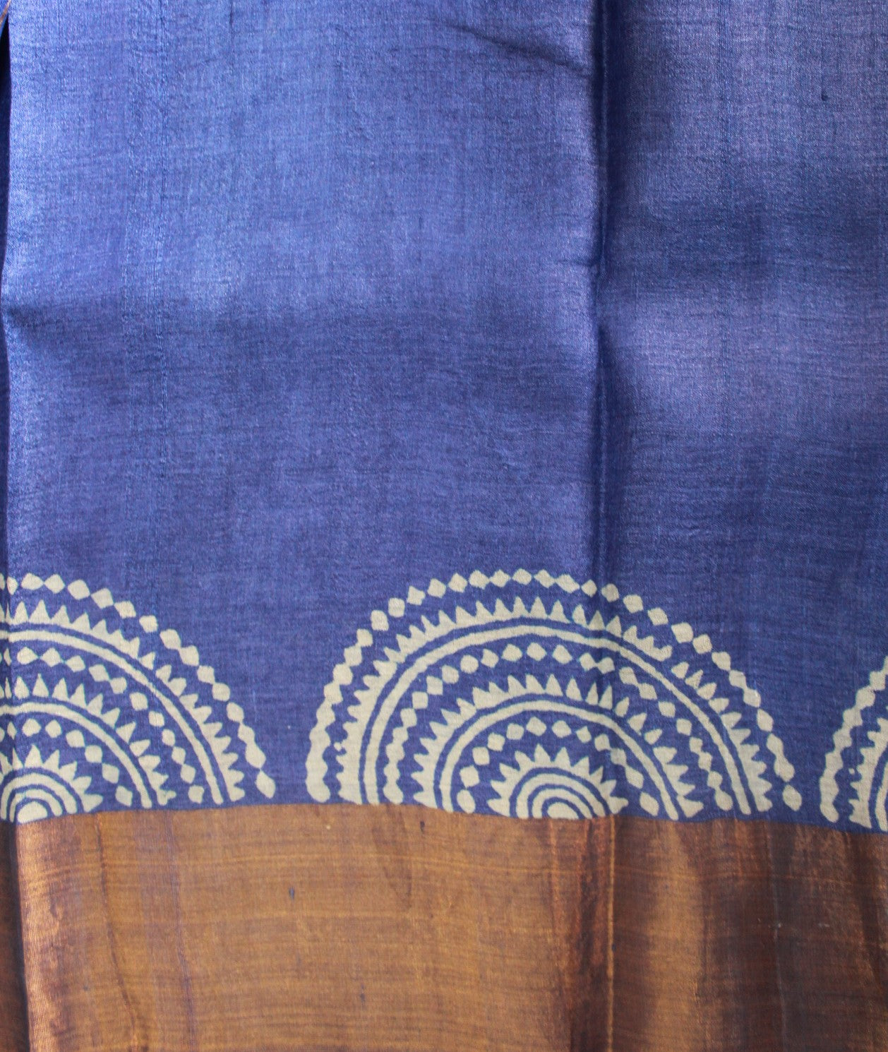 Royal Blue Block Printed Pure Tussar Silk Saree