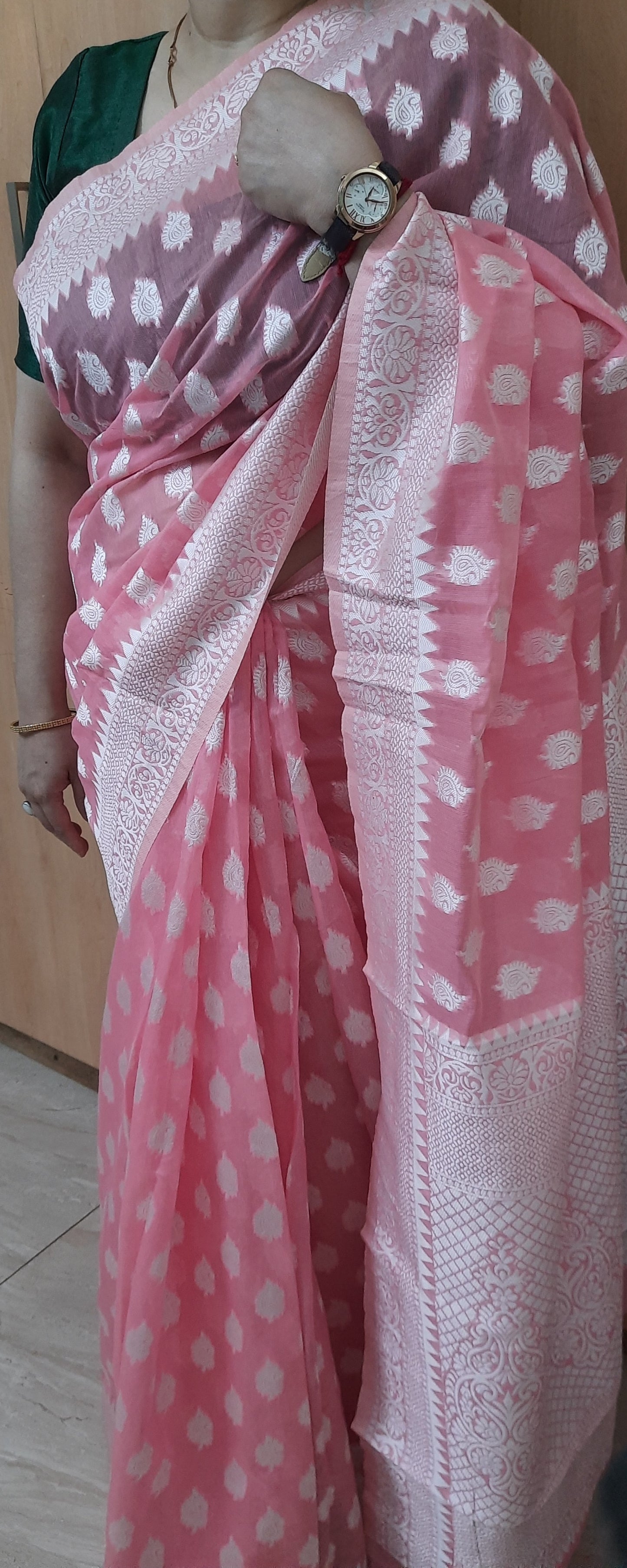Baby Pink Handloom Cotton Saree
