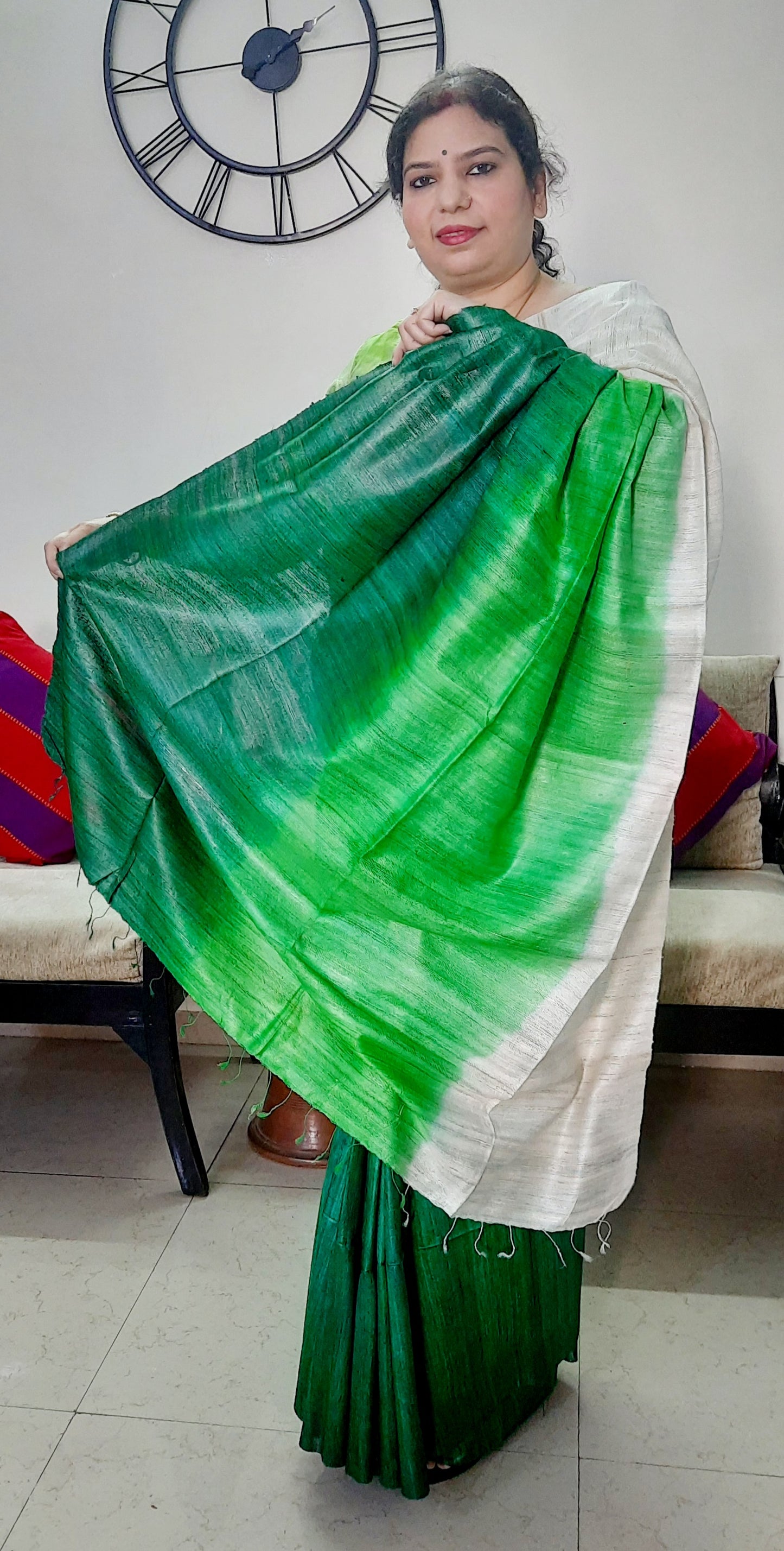 Multicolored Three Dye Tussar Silk Saree