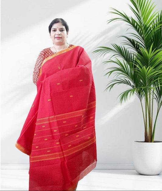 ACHAL - Red Pure Cotton Saree