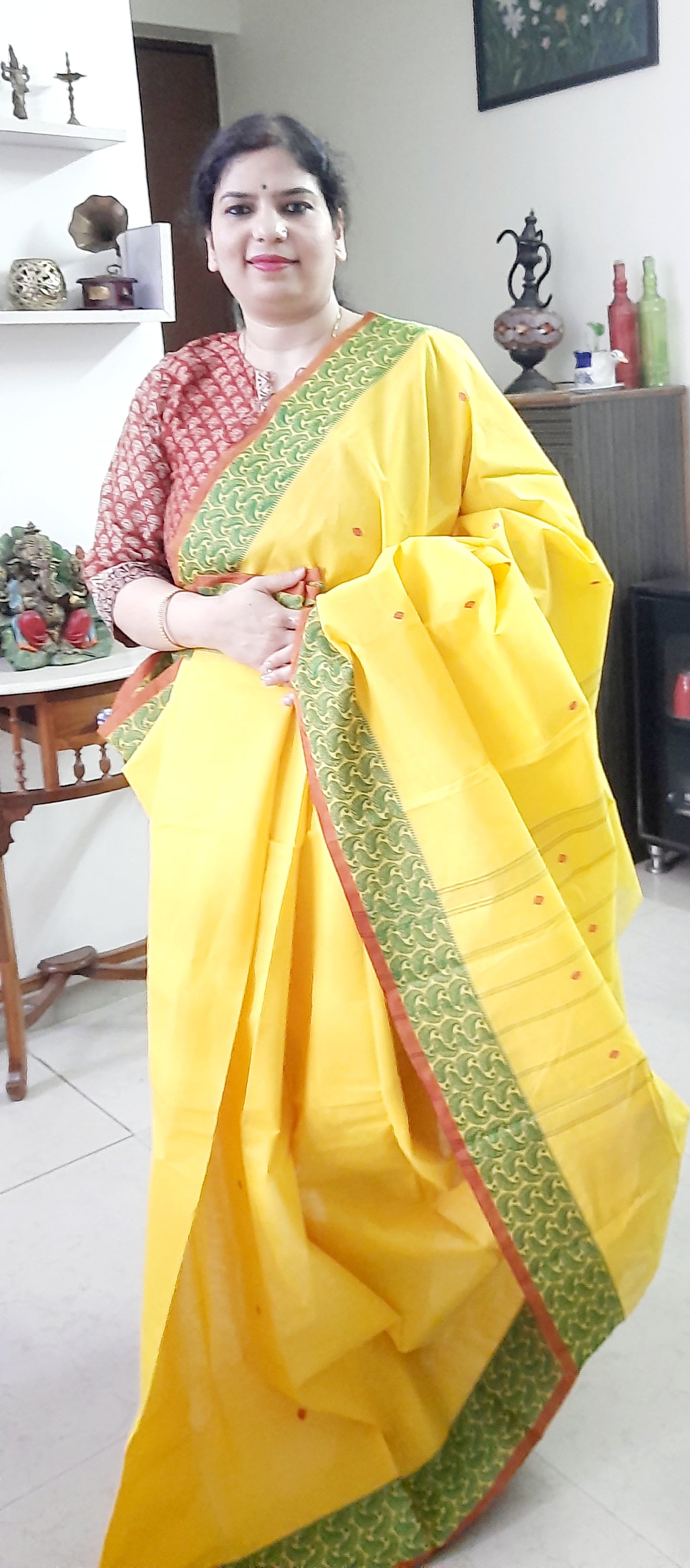 AGNI - Yellow Pure Cotton Butta Saree