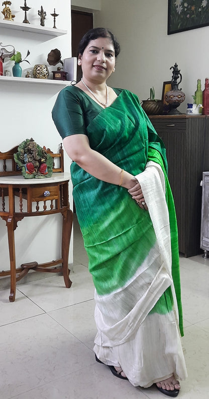 Multicolored Three Dye Tussar Silk Saree