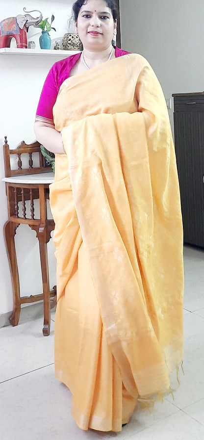 Yellow Cotton Silk Saree