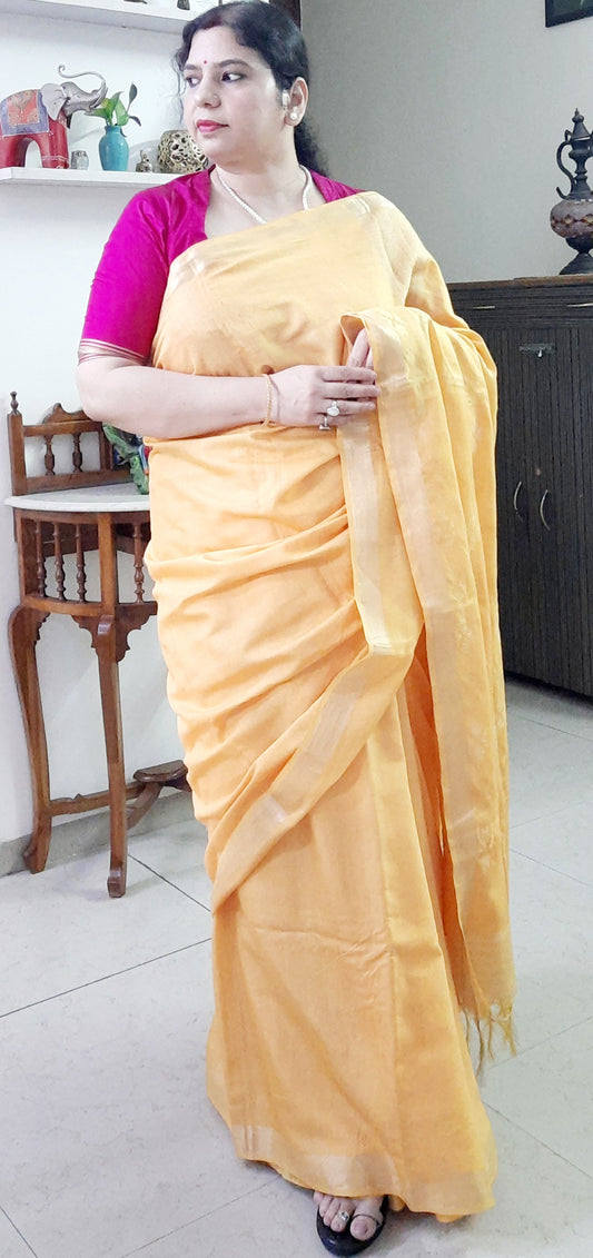 Yellow Cotton Silk Saree