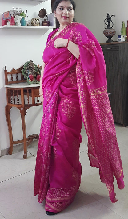 Magenta Chanderi Cotton Silk Saree