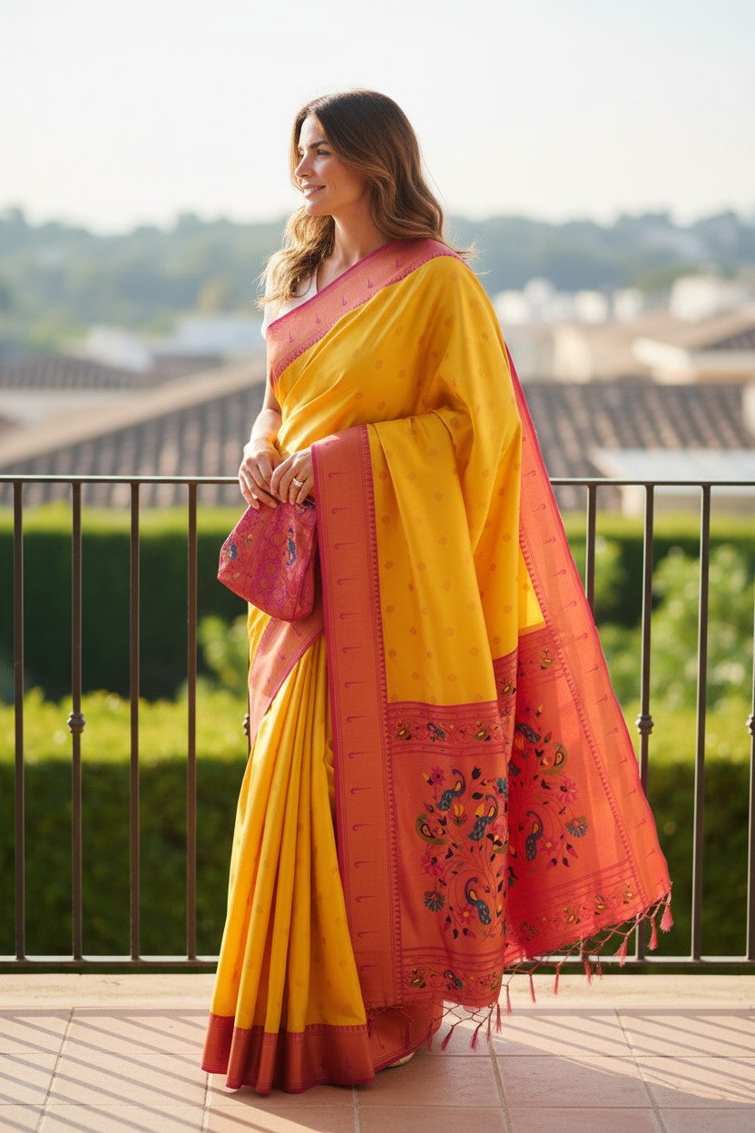 Yellow Paithani Silk Saree