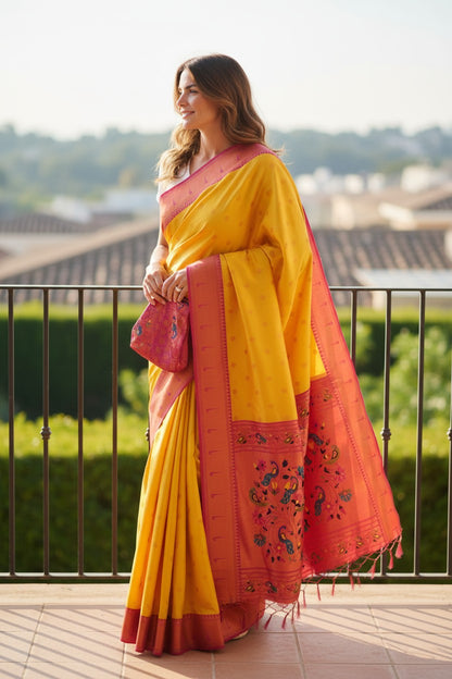 Yellow Paithani Silk Saree