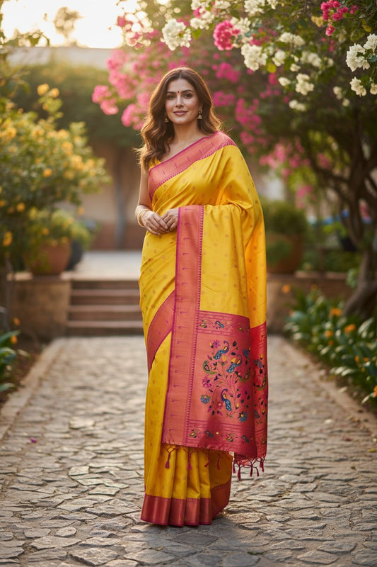 Yellow Paithani Silk Saree