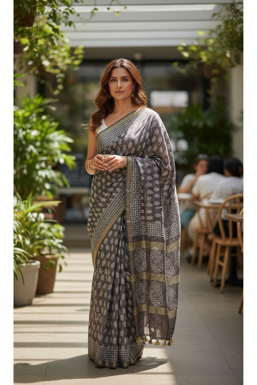 Mink Grey Chanderi Cotton Silk Saree