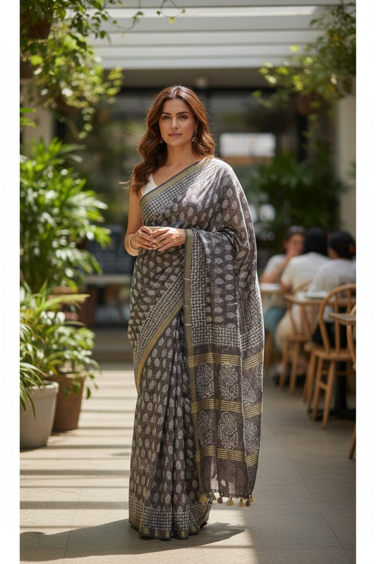 Mink Grey Chanderi Cotton Silk Saree