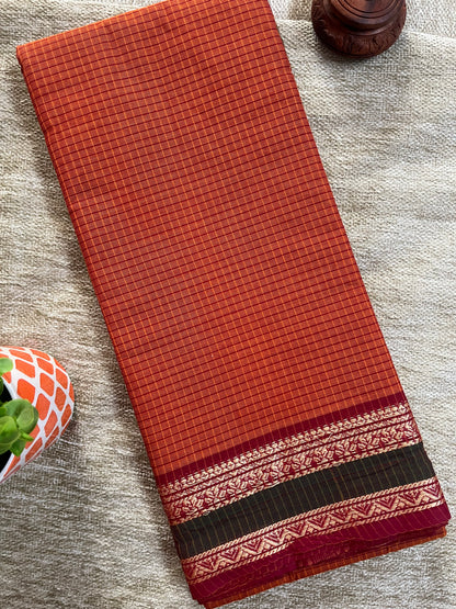 Rust Checks Pure Cotton Woven Saree