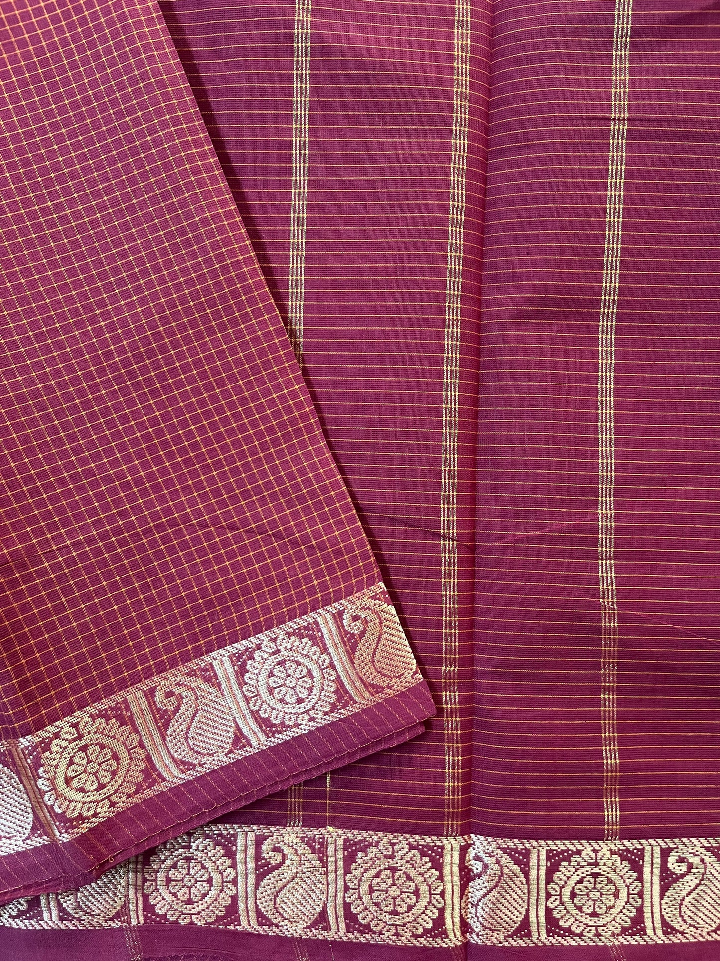 Red Checks Pure Cotton Saree