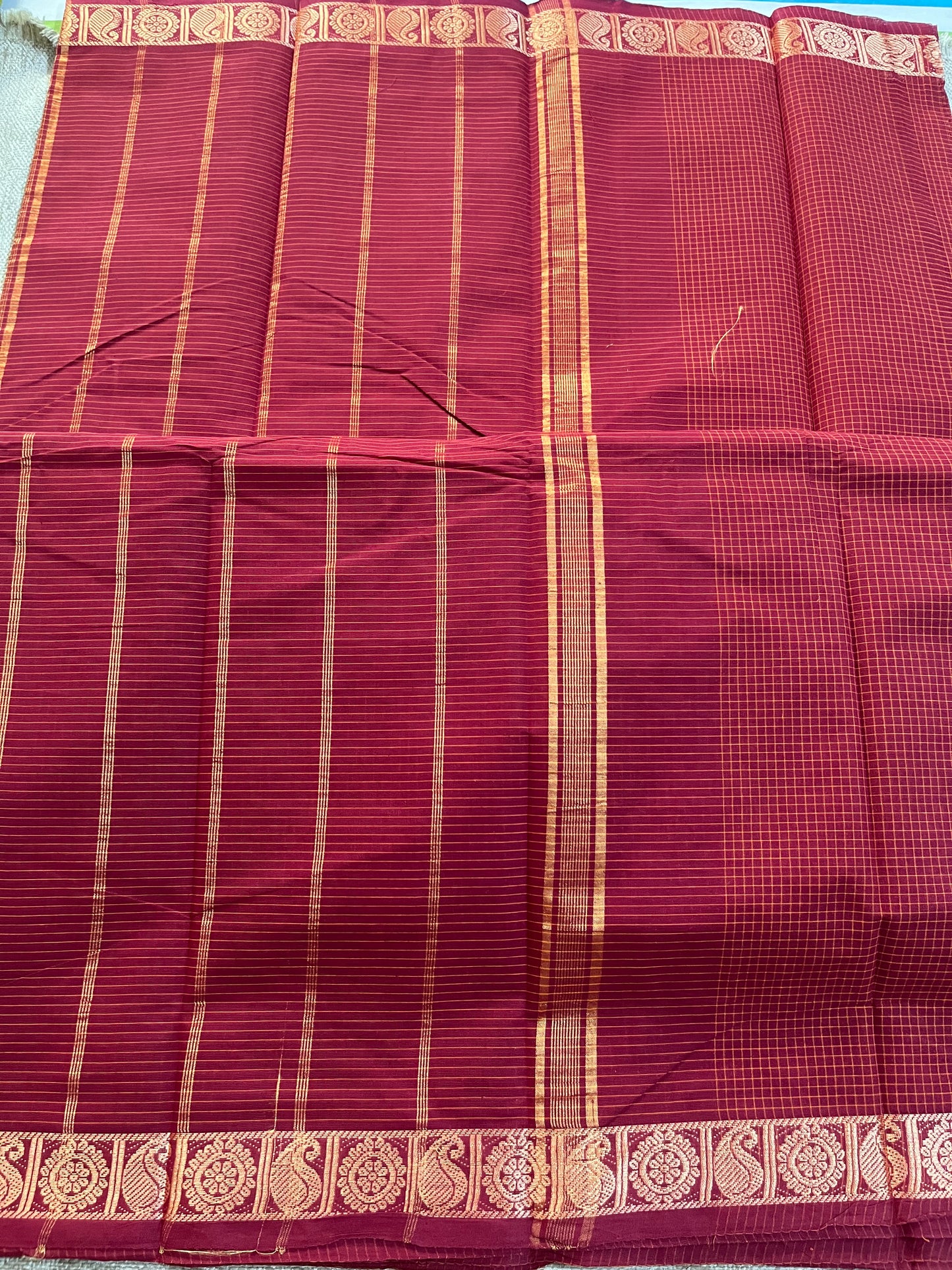 Red Checks Pure Cotton Saree