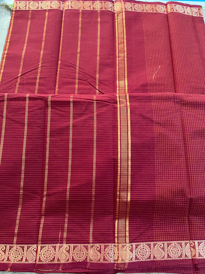 Red Checks Pure Cotton Saree