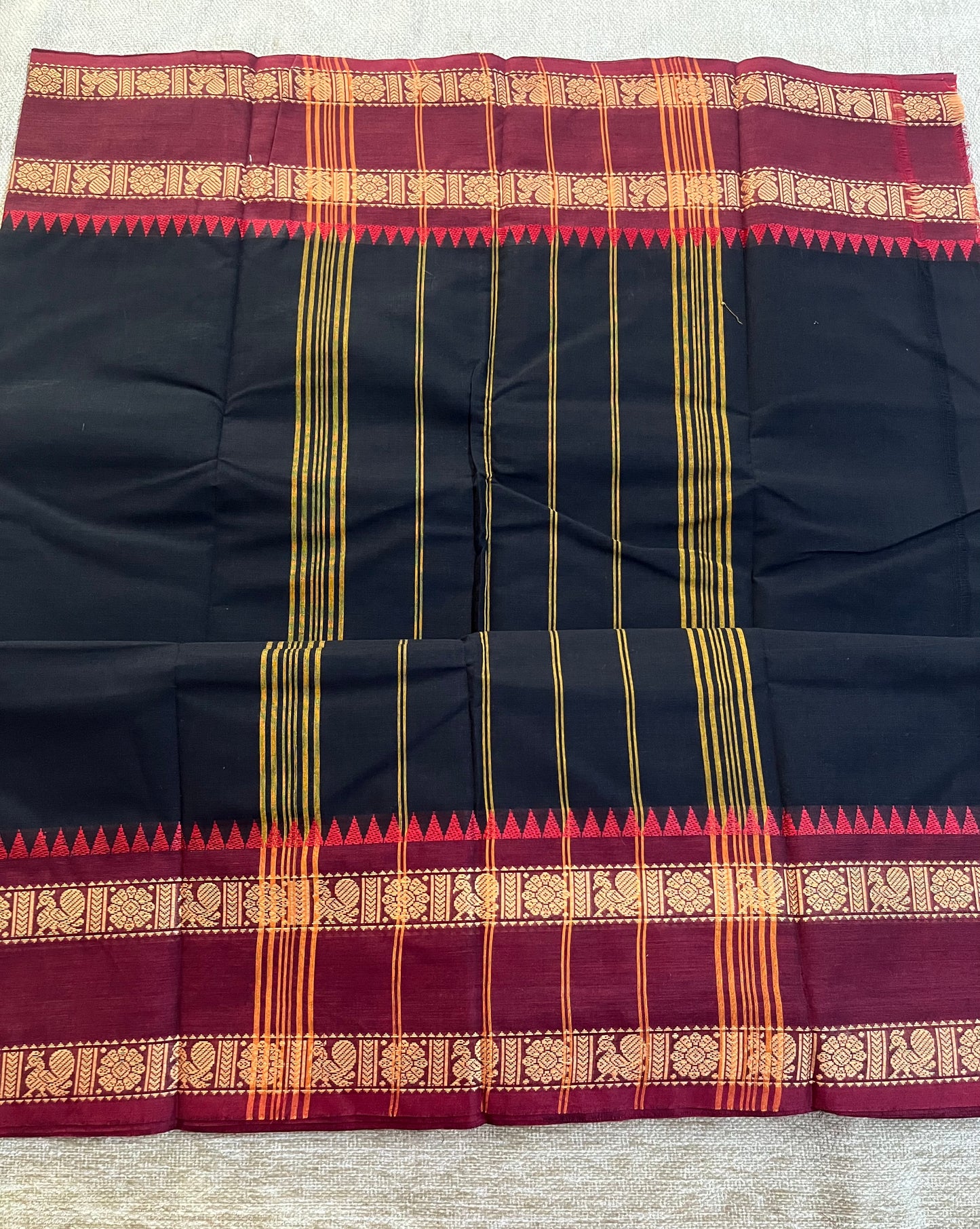 Black Pure Cotton Saree