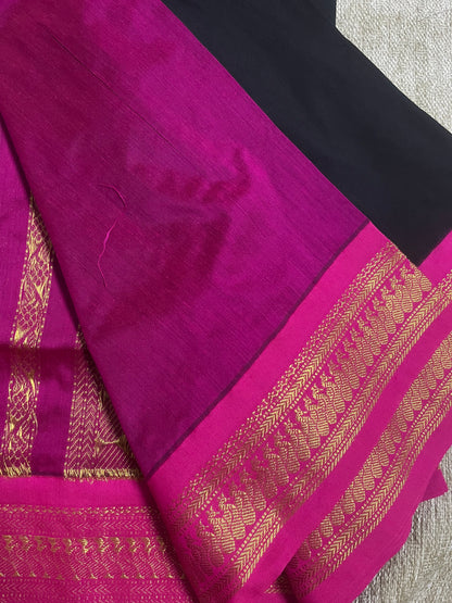 KALYANI - Black and Magenta Pure Cotton Saree