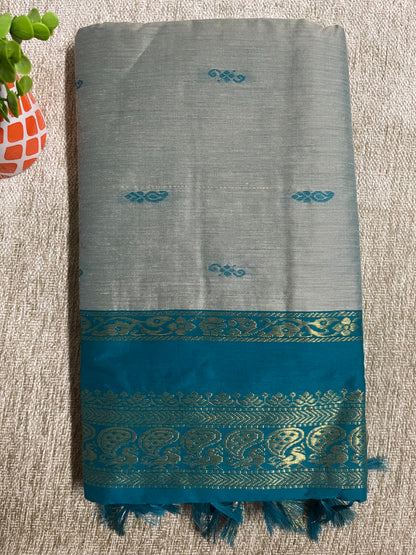 KALYANI - Steel and Teal Pure Cotton Saree