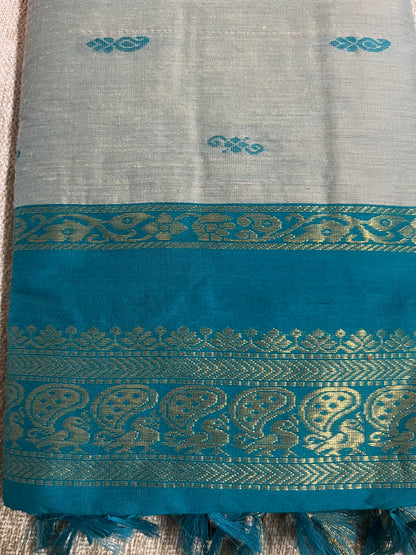 KALYANI - Steel and Teal Pure Cotton Saree