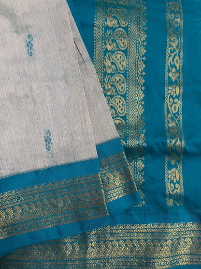 KALYANI - Steel and Teal Pure Cotton Saree