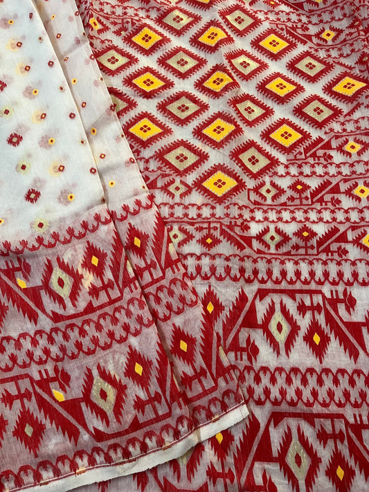 BRAHMI - Red White Jamdani Saree