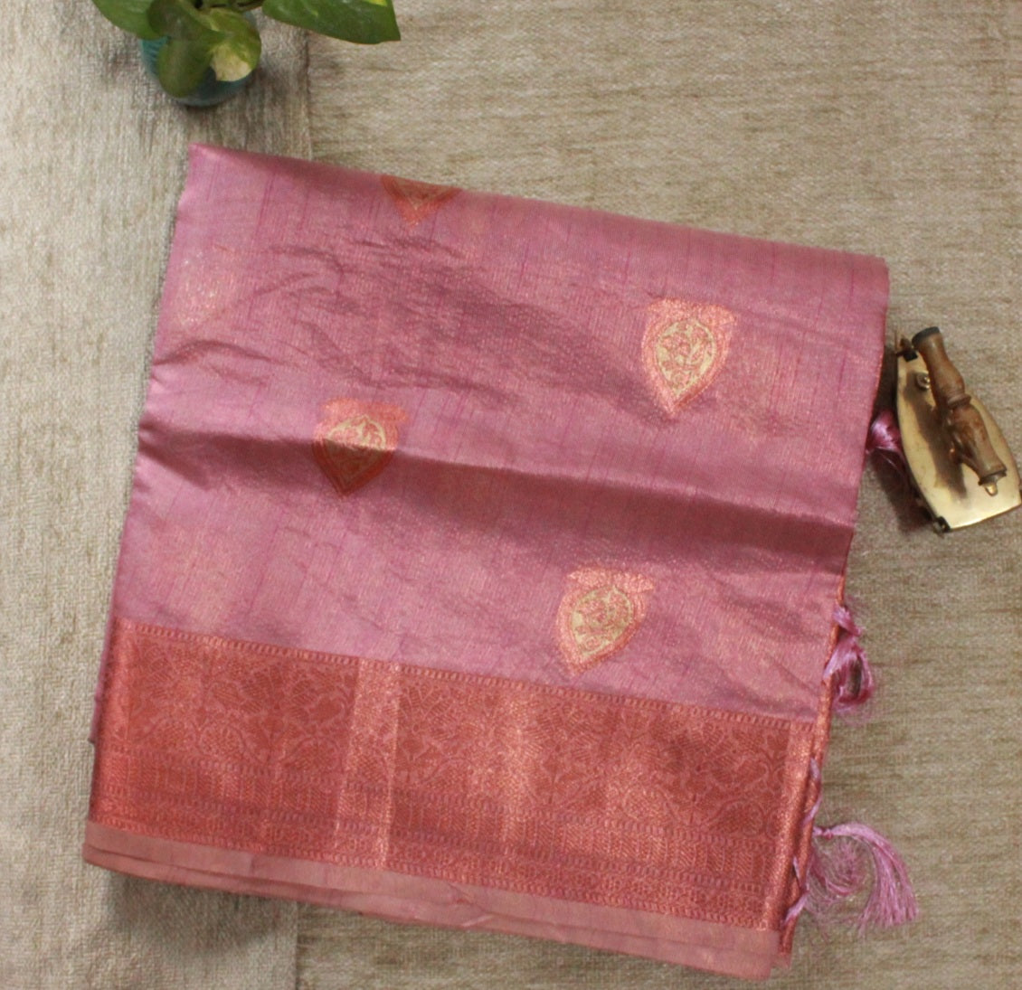 Onion Pink Tissue Organza Saree