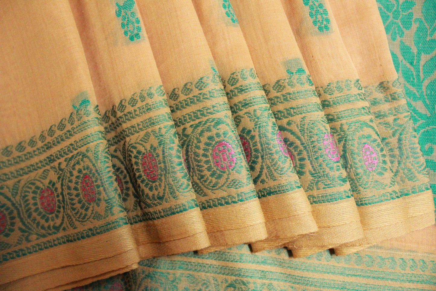 SUBHAGA - Beige Pure Cotton Baluchari Saree