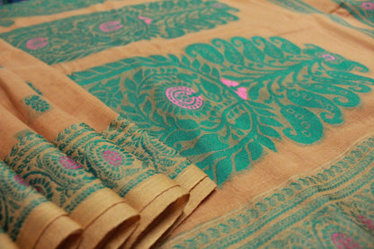 SUBHAGA - Beige Pure Cotton Baluchari Saree