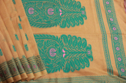 SUBHAGA - Beige Pure Cotton Baluchari Saree