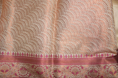 Beige Semi Tussar Silk Saree with Magenta Border