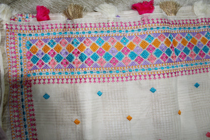 White Kota Phulkari Saree