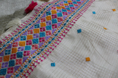 White Kota Phulkari Saree