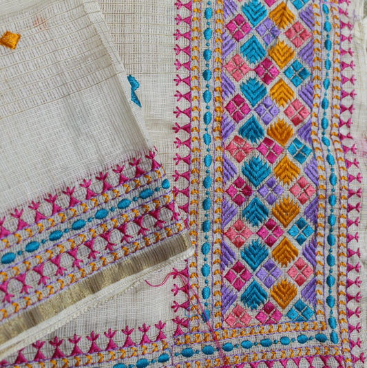 White Kota Phulkari Saree