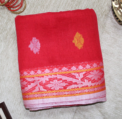 APARNA - Red Pure Linen Jamdani Saree