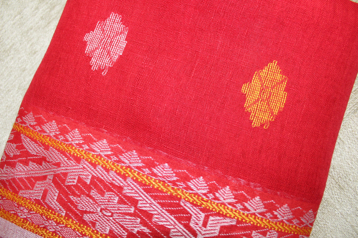 APARNA - Red Pure Linen Jamdani Saree