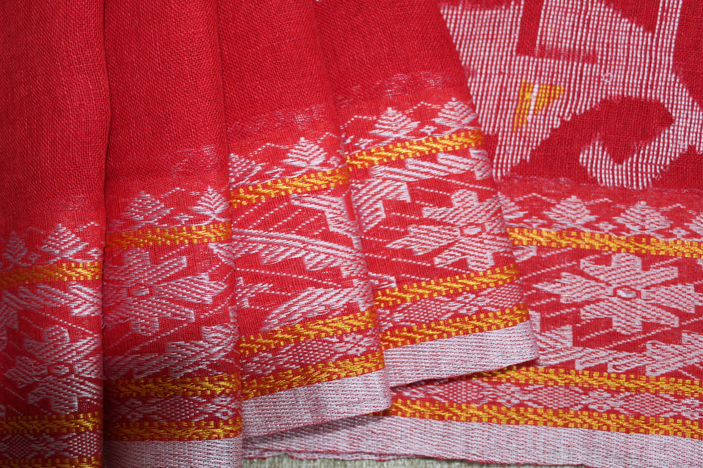 APARNA - Red Pure Linen Jamdani Saree