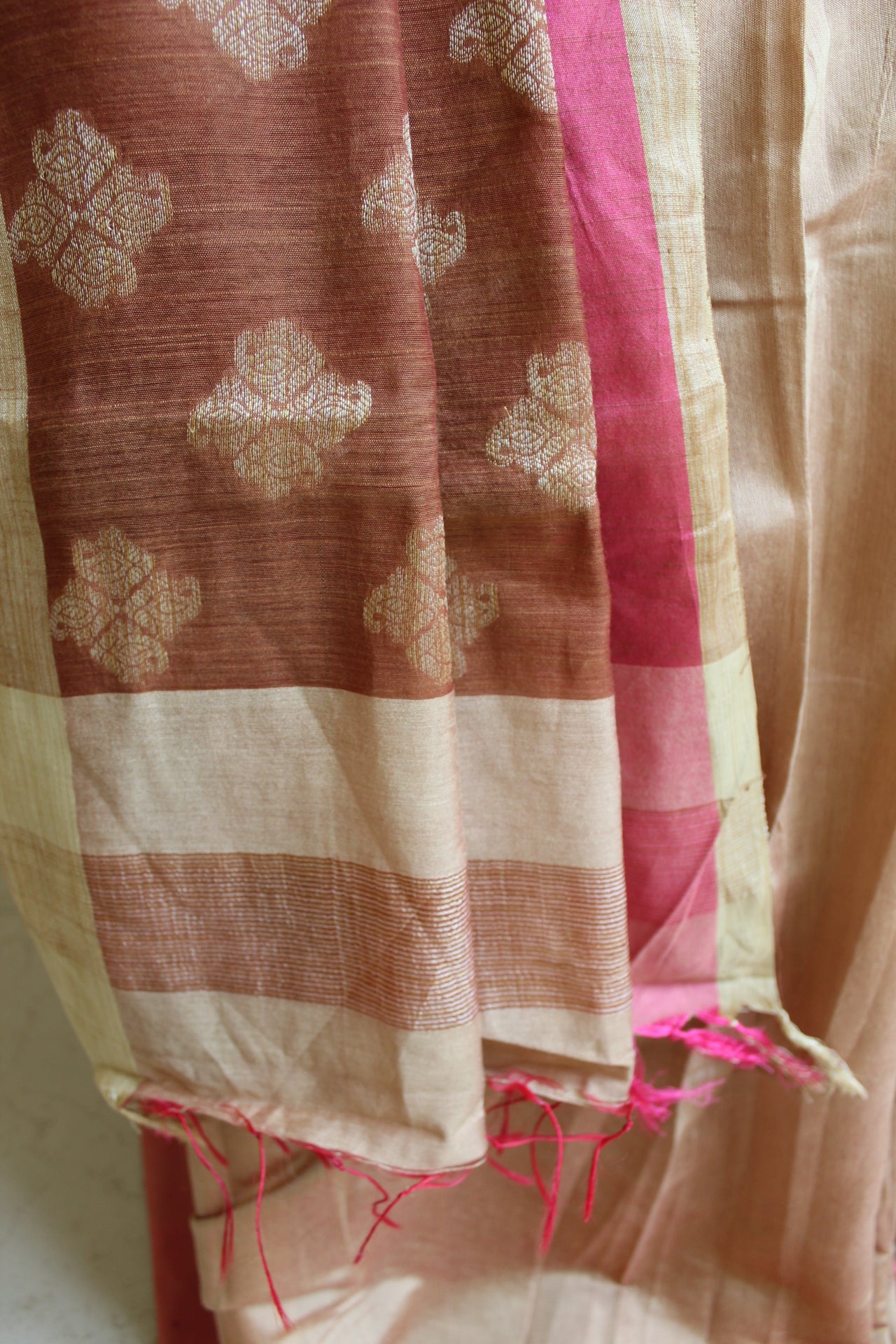 Almond Plain Cotton Silk Saree