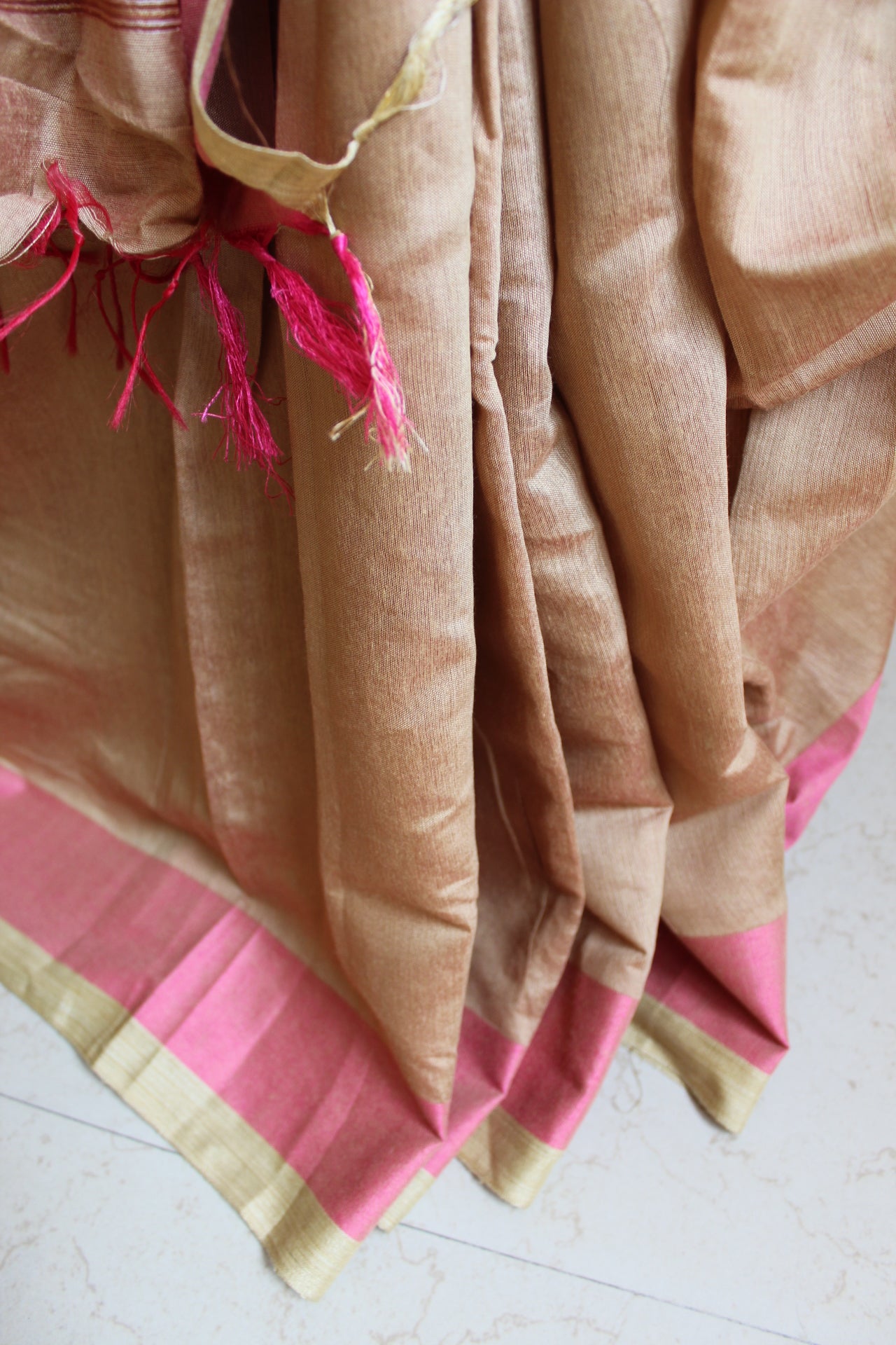 Almond Plain Cotton Silk Saree