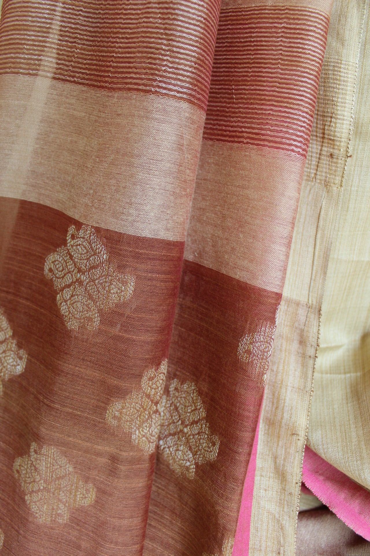 Almond Plain Cotton Silk Saree