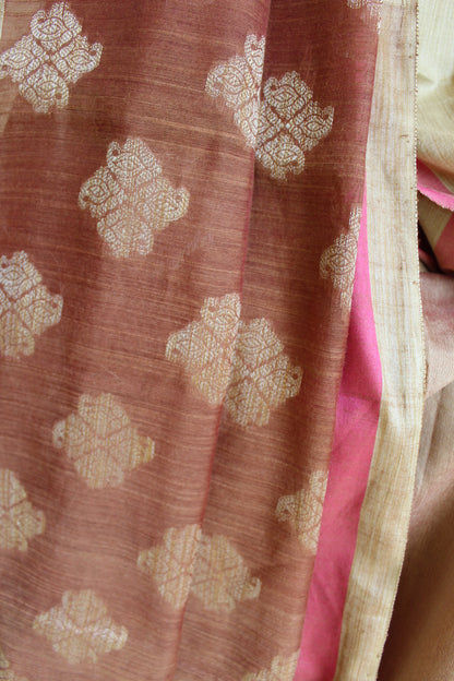 Almond Plain Cotton Silk Saree