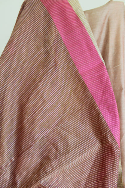 Almond Plain Cotton Silk Saree