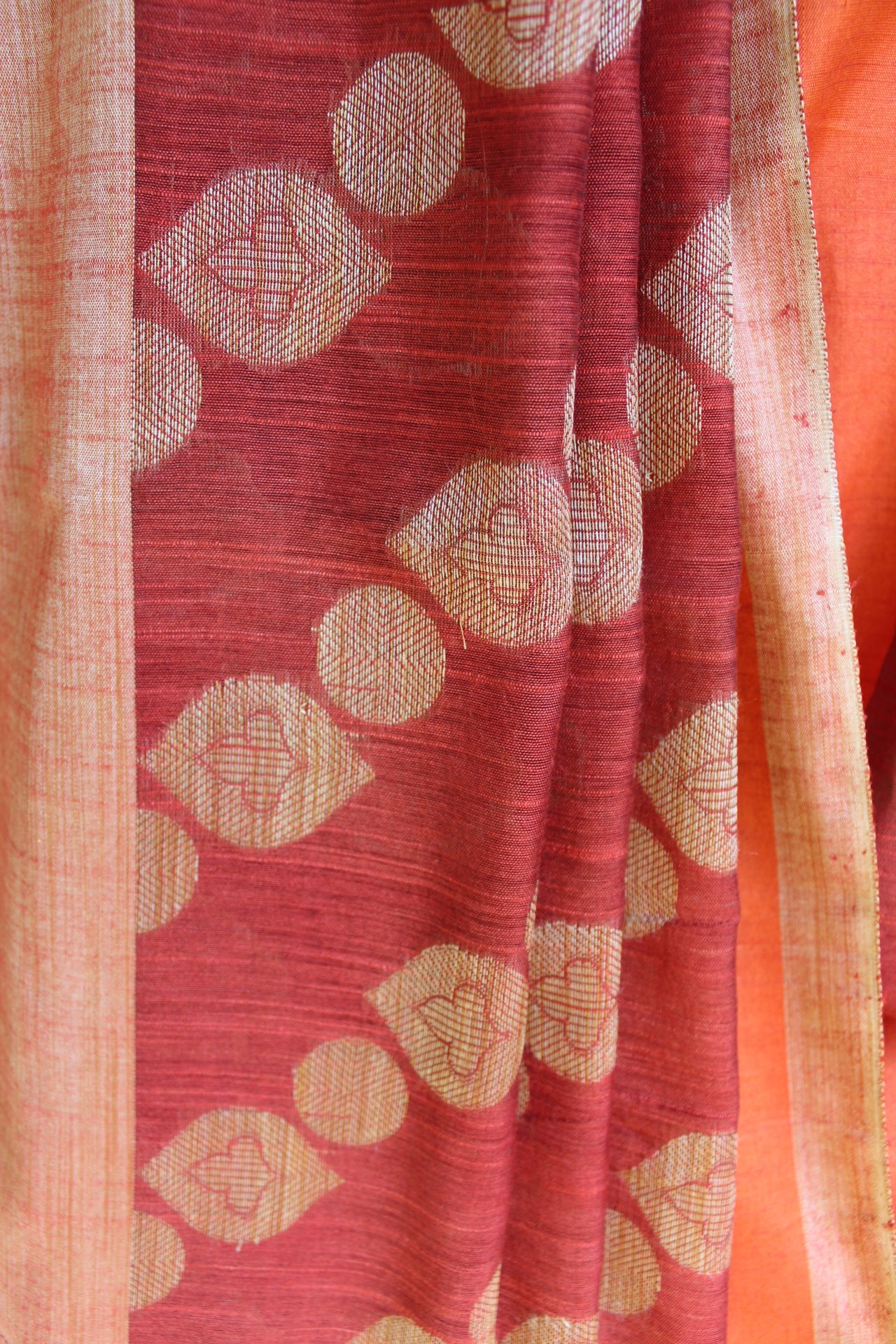 Rust Plain Cotton Silk Saree