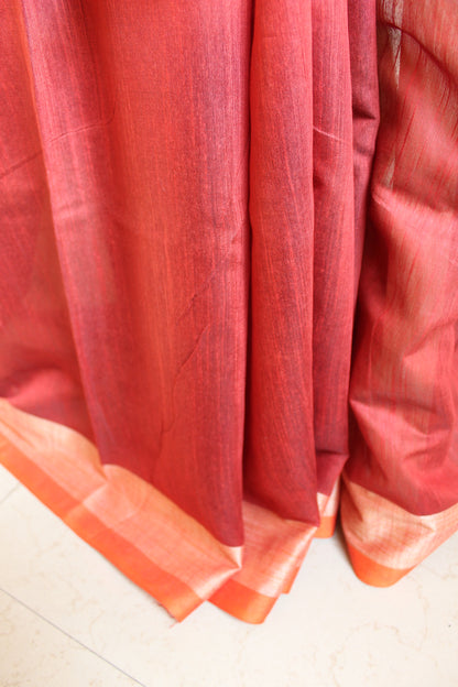 Rust Plain Cotton Silk Saree